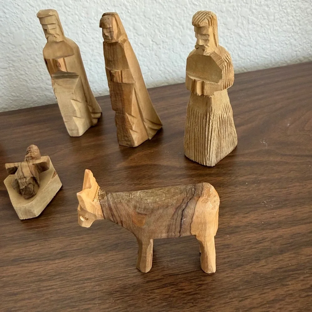 SERRV Jordan Hand Carved Olive Wood Nativity Set 11 Piece Rustic Minimalist